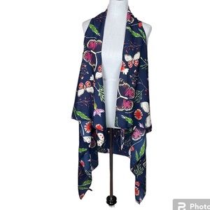 Sleeveless kimono open front cardigan floral butterfly print One Size OSFM